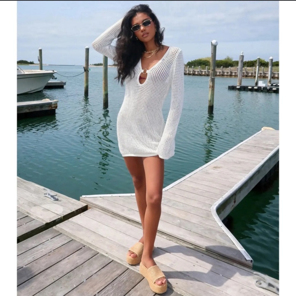White Knit Beach Cover-Up Dress size M